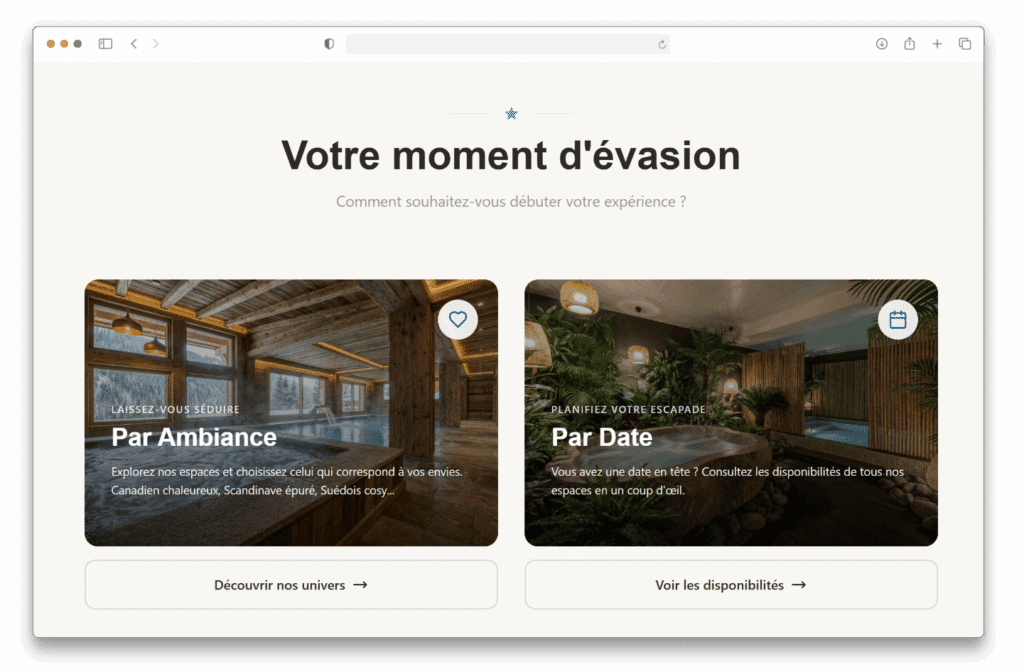 Un logiciel de reservation pour spa privatif et love room avec deux manieres differentes de reserver