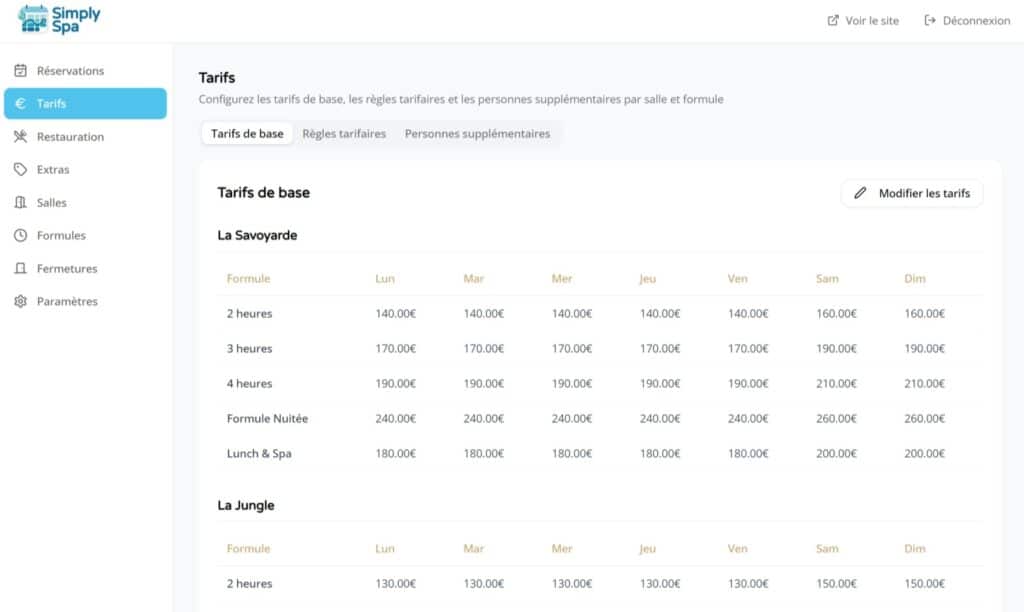 Une tarification dynamique selon les jours de la semaine les creneaux horaires