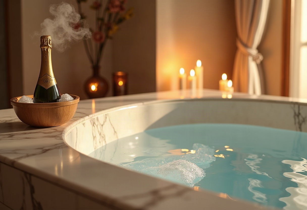Téléservice national d'enregistrement décalé au T4 2026 : le plan d'action concret pour les exploitants de love rooms et spas privatifs 2 Love room avec baignoire balnéo, seau à champagne et diffuseur aromatique dans une lumière dorée.