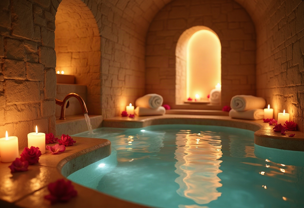 Décret du 19 mars 2026 et annonces OTA : ce que chaque gérant de love room ou spa privatif doit faire maintenant 1 Suite spa privative haut de gamme avec baignoire balnéo en pierre, bougies, pétales et serviettes blanches.